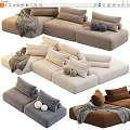 Stylish Sectional Sofa In Beige Brown Gray With Soft Pillows And Cozy Blankets