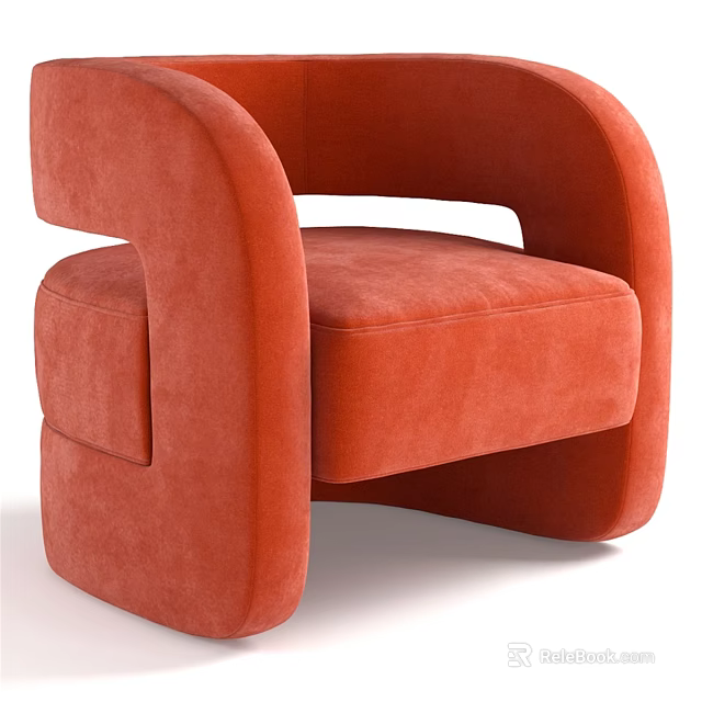 Modern Orange Upholstered Leisure Chair With Curved Armrests And Comfortable Design 3d model 