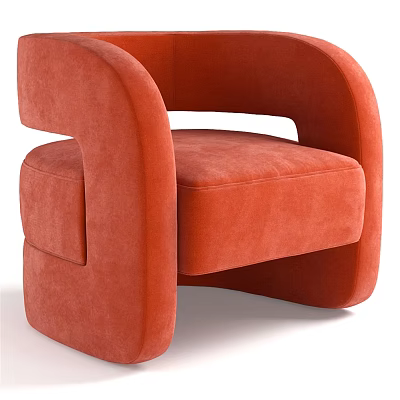 Modern Orange Upholstered Leisure Chair With Curved Armrests And Comfortable Design 3d model
