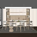 Modern Restaurant Interior Design With Wooden Dining Table And Large Windows 3d model