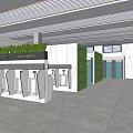 Modern Public Toilet Interior With Urinals Green Vertical Garden And Gray Flooring