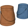 Brown and Blue Round Sofa Stools with Leather Like Texture and Carry Straps