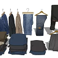 Assorted Color Pants With Various Styles Hanging And Folded For Wardrobe 3d model
