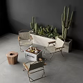 Modern Leisure Chairs in Indoor Corner with Black Walls Gray Flooring and Cactus Plants