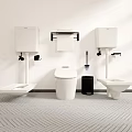 Modern Toilet in Bathroom with Urinal Sink Toilet Paper Holder and Geometric Floor Tiles