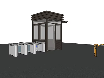 Modern Security Guard Booth With Glass Doors Turnstiles And Barrier Gate 3d model