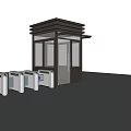 Modern Security Guard Booth With Glass Doors Turnstiles And Barrier Gate