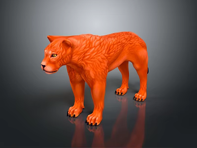 Orange Lion Sculpture in Standing Pose With Smooth Surface And Reflection On Gray Background 3d model