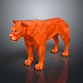 Orange Lion Sculpture in Standing Pose With Smooth Surface And Reflection On Gray Background 3d model