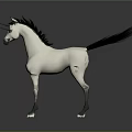 White Unicorn with Black Mane and Tail Blue Eyes on Dark Background with Reflection 3d model