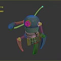 Green Mechanical Robot Character With Red Eye Antenna And Insect Like Legs Structure 3d model