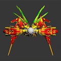 Game and Movie Character With Silver Gray Hair White Top Red Yellow Green Colorful Structures