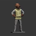 Red Headed Game Movie Character In Yellow Vest Gray Pants With Hands On Hips Statue