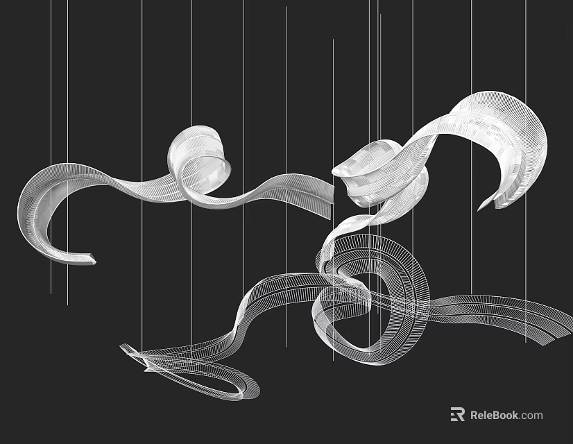 Sculptural Abstract Chandelier With Curved Ribbon Like Design For Modern Interior Spaces 3d model 