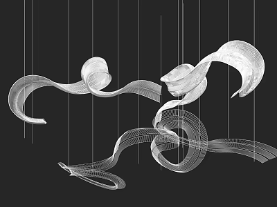 Sculptural Abstract Chandelier With Curved Ribbon Like Design For Modern Interior Spaces 3d model