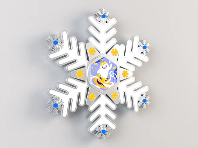 Snowflake Shaped Wall Light With Blue Crystals And Yellow Decorative Patterns 3d model