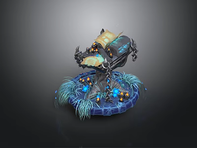 Intricate Fantasy Scene Component Featuring Blue Glowing Orbs Golden Accents And Grass Like Structures 3d model