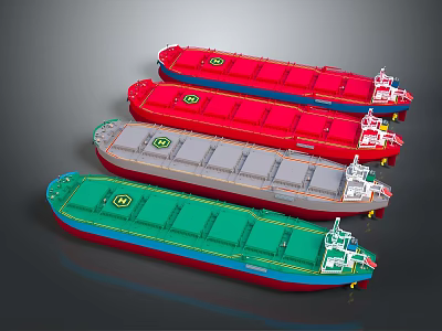 Colorful Bulk Cargo Ships Displayed In A Row With Various Colors 3d model