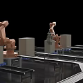 Industrial Robotic Arms Working On Automated Conveyor Belt Production Line