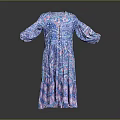 Vibrant Blue Purple Patterned Long Sleeve Flowy Pleated Dress with Elegant Design and Comfortable Fit