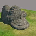 Natural Outdoor Stone And Wood Structure With Textured Surface On Green Grass