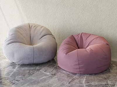 Gray and Pink Bean Bag Chairs on Marble Floor with Light Wall 3d model