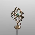Vintage Metal Armillary Sphere Decorative Ornament with Green Globe and Bronze Base
