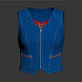 Blue Casual Vest With Front Zipper And Red Plaid Lining Pockets