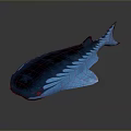 Blue Textured Shark Model With Fins On Gray Reflective Surface 3d model
