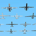 Various Fighter Jets Flying In Midair Formation Under Blue Sky 3d model