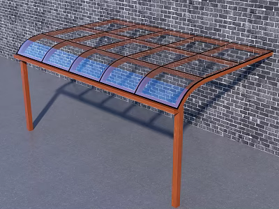 Modern Transparent Grid Canopy With Curved Design And Metal Frame Against Brick Wall 3d model
