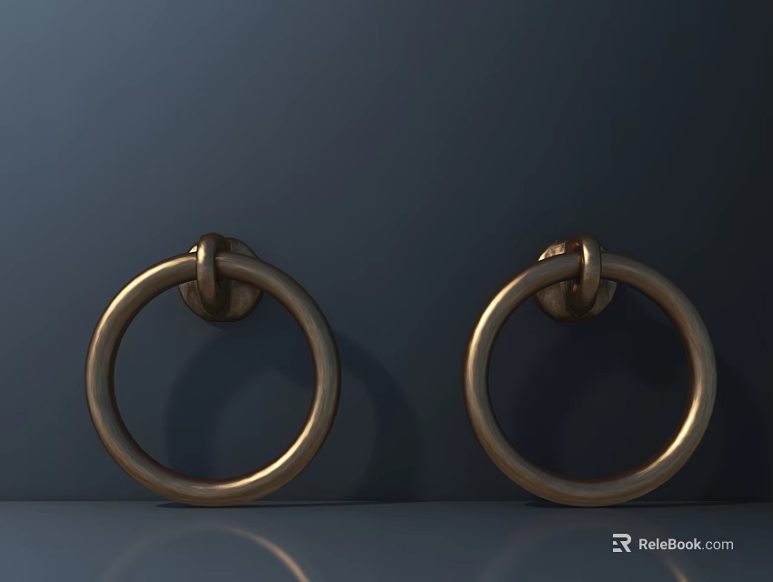 Golden Circular Ring Drawer Pulls on Dark Background for Modern Cabinet Design 3d model