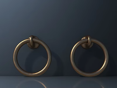 Golden Circular Ring Drawer Pulls on Dark Background for Modern Cabinet Design 3d model