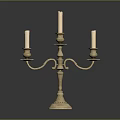 Brass Candelabra Classic Design With Three Arms Decorative Base And White Candles