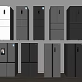 Various Modern Upright Refrigerators In Different Colors And Designs For Kitchen 3d model