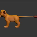 Cute Cartoon Lion Cub 3D Model With Yellow Fur And Red Tail Tip