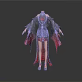 3D Character Costume Design With Black Red Robe Red Flowing Ribbons And Gem Accents