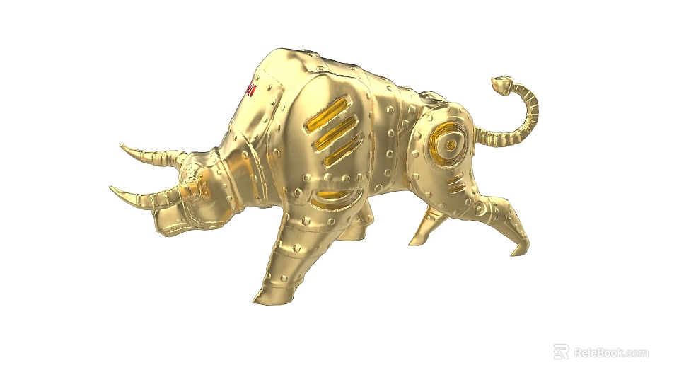 Golden Mechanical Bull Sculpture With Metallic Texture And Intricate Design Details 3d model 