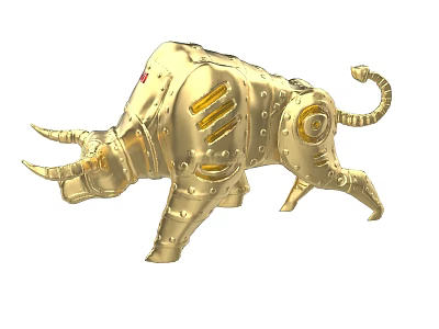 Golden Mechanical Bull Sculpture With Metallic Texture And Intricate Design Details 3d model