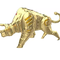 Golden Mechanical Bull Sculpture With Metallic Texture And Intricate Design Details