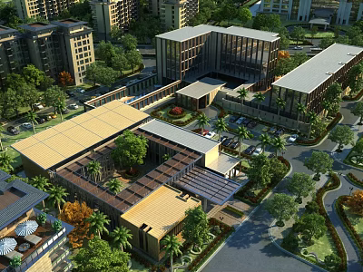 Aerial View Planning of Modern Residential Commercial Buildings With Green Spaces and Road Layout 3d model