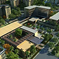 Aerial View Planning of Modern Residential Commercial Buildings With Green Spaces and Road Layout