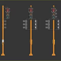 Orange Traffic Light Poles With Multiple Signal Units And Reflective Bases