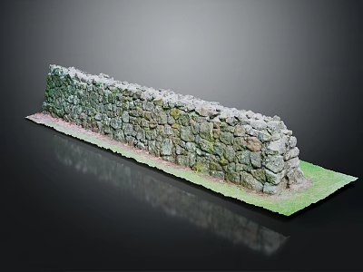 Handmade Rustic Natural Stone Wall With Green Grass Base And Reflective Ground Surface 3d model