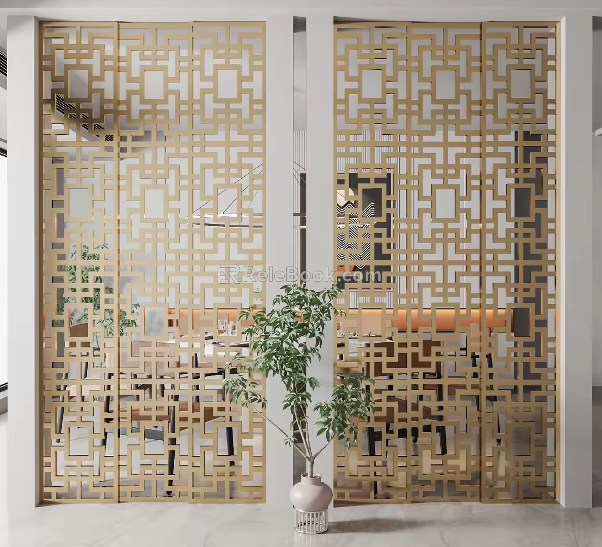 New Chinese Partition Metal Hollow Partition Screen 3d model