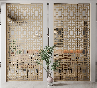 New Chinese Partition Metal Hollow Partition Screen 3d model