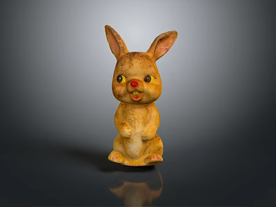 Vintage Yellow Rabbit Doll With Big Ears Red Eyes And Smiling Face 3d model