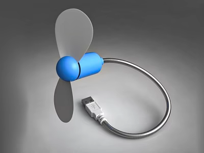 Portable Blue USB Fan With Flexible Metal Hose And Transparent Blades 3d model
