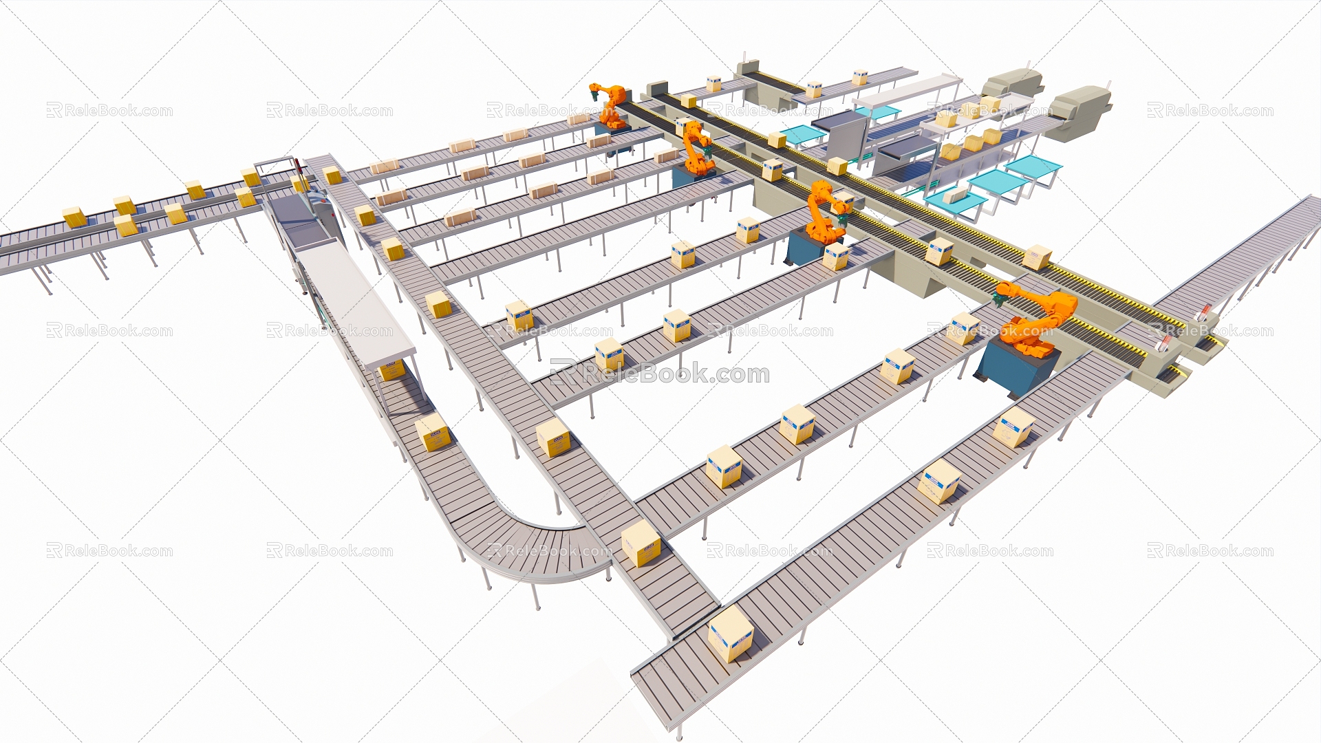 Modern factory assembly line conveyor belt conveyor arm 3d model