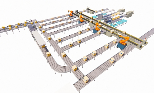 Modern factory assembly line conveyor belt conveyor arm 3d model